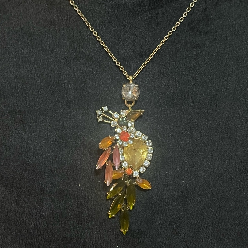 Vintage Ann Taylor bird of paradise crystal pendant necklace